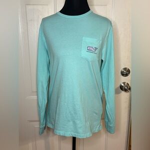 Vineyard Vines Long-Sleeve Pocket Tee - Aqua Mint Size Large (16) unisex